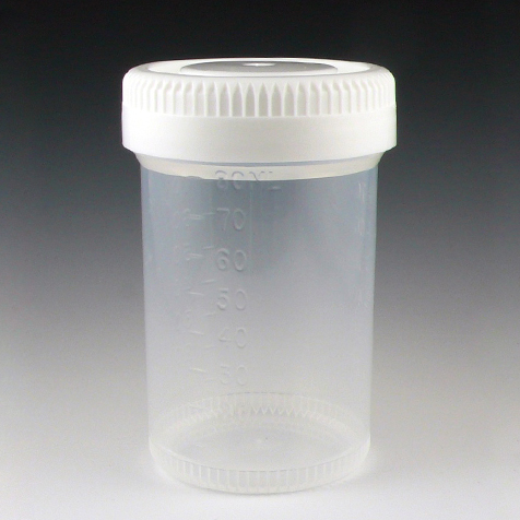 Globe Scientific Container: Tite-Rite, 90mL (3oz), PP, 48mm Opening, Graduated, with Separate White Screwcap Containers; Leak Resistant; transport